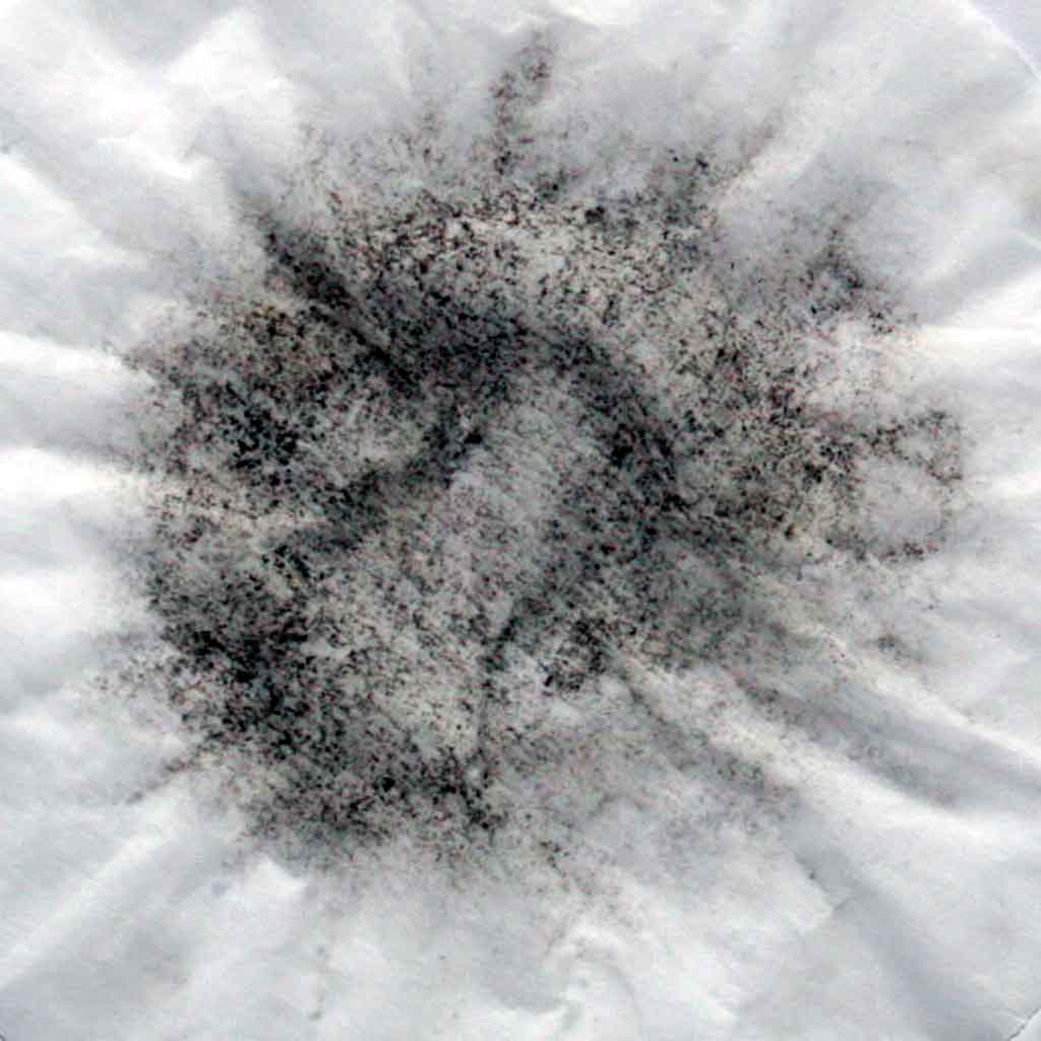 Close up of a coffee filter after washing out the closed cell foam air filter of a Pantera P6 model helicopter